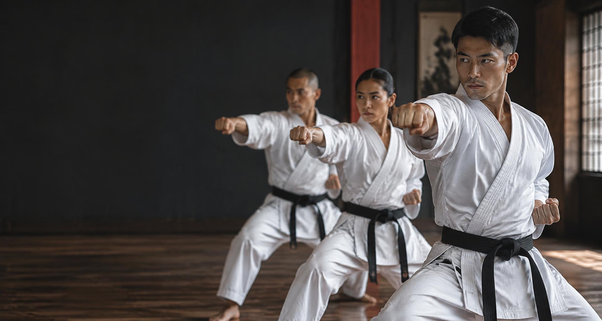 Praticantes de Karaté tradicional num dojo — imagem ilustrativa